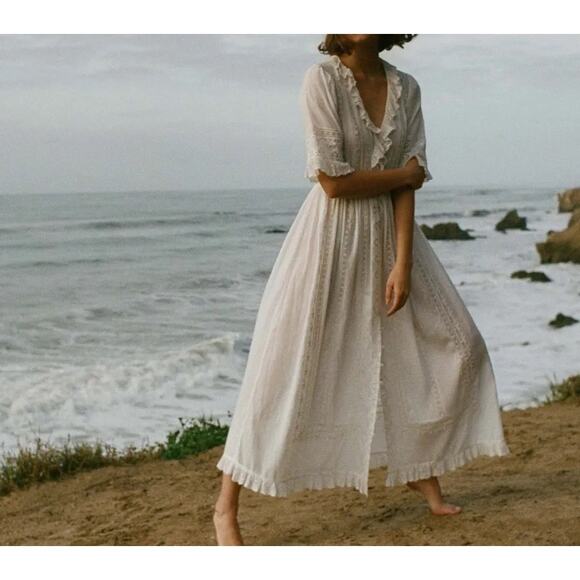 Doen Dresses & Skirts - DOEN Rosabella Embroidered Midi Dress bow lace salt white size XS